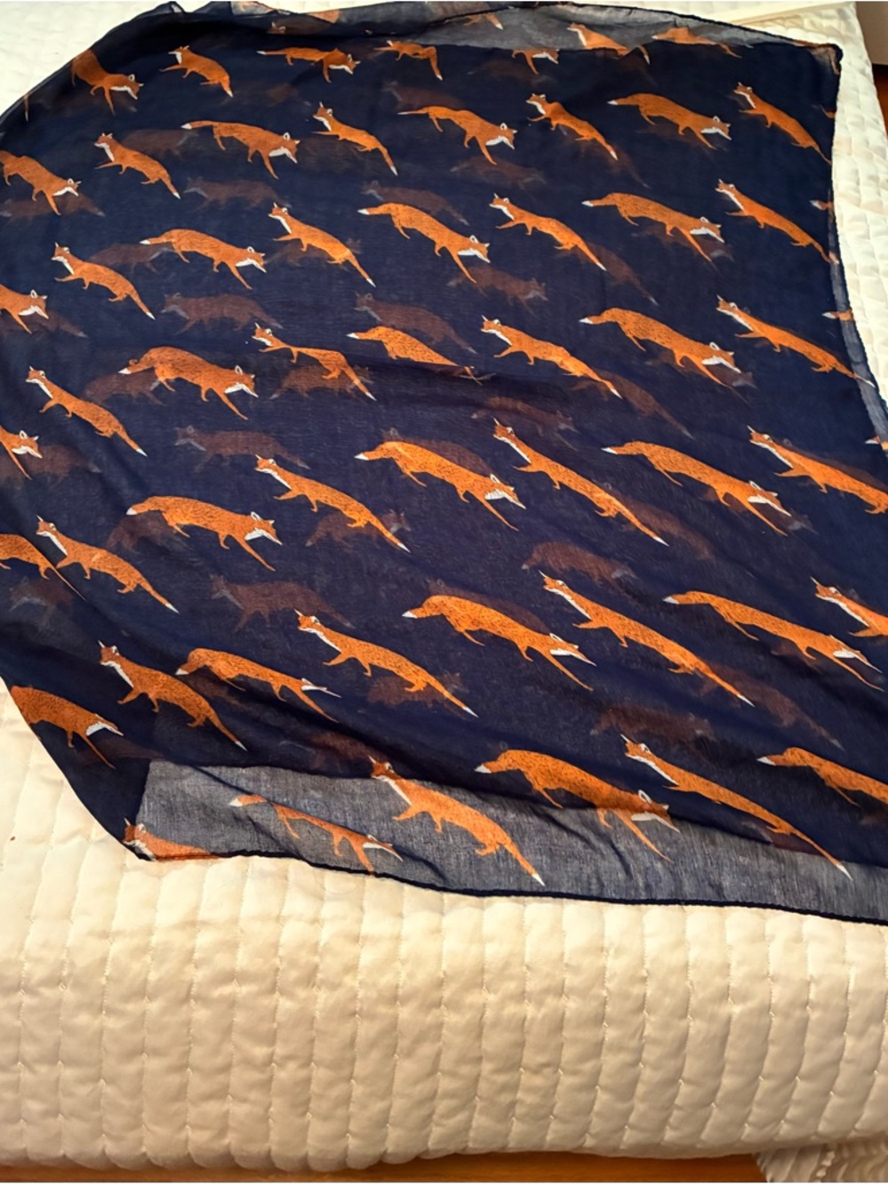 Navy Scarf with Orange Fox Print